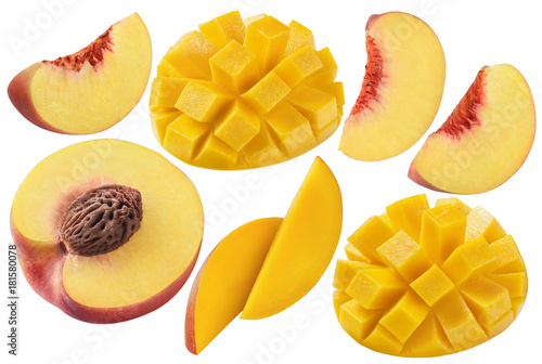 Stampa su Tela Peach mango set isolated on white background