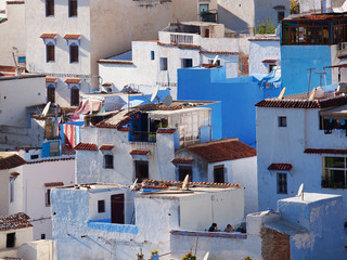 Sticker - The gorgeous blue streets and blue-washed buildings of Chefchaouen, moroccan blue city- amazing palette of blue and white buildings