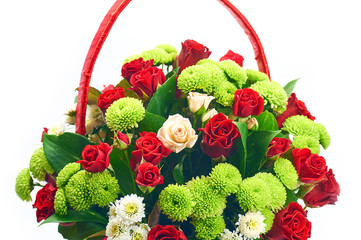 Wall Mural - Basket roses isolated over white