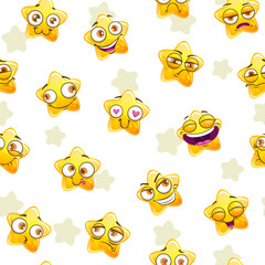 Sticker - Seamless pattern with funny yellow cartoon stars