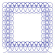 © Margarita Lyr - Open-work frame with abstract ornament of curled lines. White background, blue repeated pattern. Square template. Effect of pleached wire. EPS10 illustration