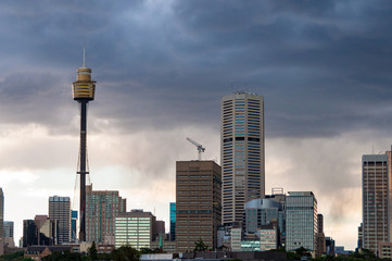 Wall Mural - Sydney CBD cityscape with dramatic sky on the background