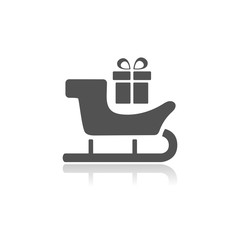 Wall Mural - Sled icon with gift and reflection on white background