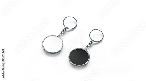 Download Blank Metal Round Black And White Key Chain Mock Up Side View 3d Rendering Clear Silver Circular Keychain Design Mockup Isolated Empty Plain Keyring Souvenir Holder Template Steel Trinket Label Stock Photo