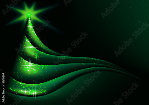 Cuadros en Lienzo Green Abstract Christmas Tree Background - Modern Festive Illustration, Vector