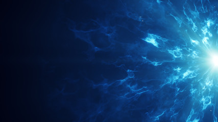 Wall Mural - blue fractal clouds on edge abstract sci-fi background