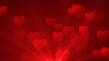 Romantic red hearts abstract background with lights. Love, romantic texture for valentine day