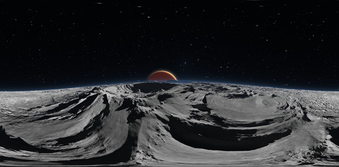 Wall Mural - panorama of phobos with the red planet mars in the background, environment hdri map. equirectangular