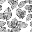 © Betelgejze - Vector seamless outline leaves pattern. Black and white background made with watercolor, ink and marker. Trendy scandinavian design concept for fashion textile print. Nature illustration.