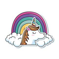 Wall Mural - cute fantasy unicorn with rainbow character vector illustration design