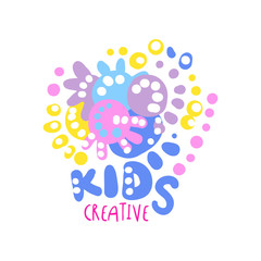 Sticker - Kids creative logo, colorful hand drawn labels for kids club, center, school, art studio, toys shop and any other childrens projects vector illustration