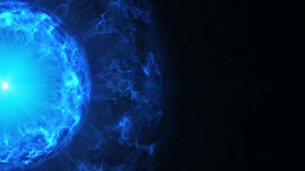Wall Mural - blue plasma power ball with energy charges and free space. computer generated sci-fi motion backgrou