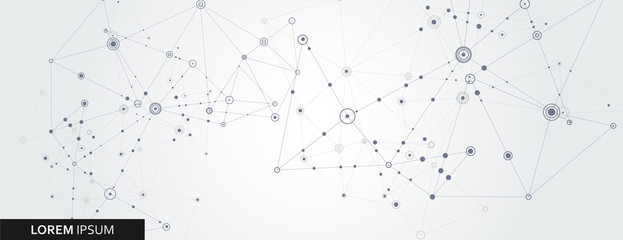 Fototapete - Geometric connected line and dots. Simple technology graphic background. Vector banner design