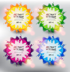 Wall Mural - Abstract vector banner set of 4. Colorful wavy lines in circular form. Isolated on the light background. Each item contains space for own text. Vector illustration. Eps 10.