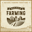 Vintage Organic Farming Label. Editable EPS10 vector illustration in retro woodcut style with clipping mask and transparency.