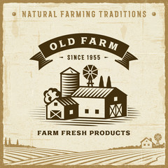 Wall Mural - Vintage Old Farm Label. Editable EPS10 vector illustration in retro woodcut style with clipping mask and transparency.