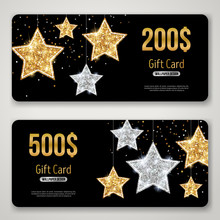 Gift Card Design With Gold Glitter Stars On Black