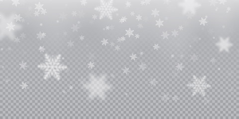 Leinwandbilder - Falling snowflake pattern background of white cold snowfall overlay texture isolated on transparent background. Winter Xmas snow flake ice elements template for Christmas of New Year holiday design
