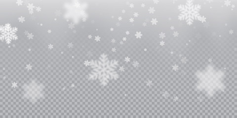 Leinwandbilder - Falling snowflake pattern background of white cold snowfall overlay texture isolated on transparent background. Winter Xmas snow flake ice elements template for Christmas of New Year holiday design