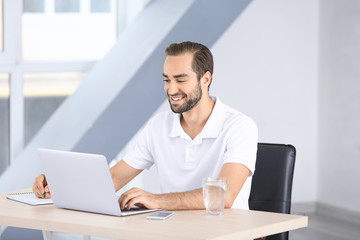 Sticker - Attractive man with laptop at home