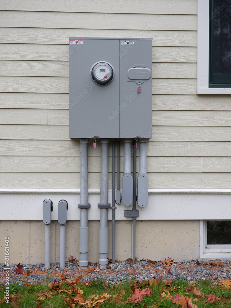 Outdoor electrical panel on new house Stock Photo | Adobe Stock