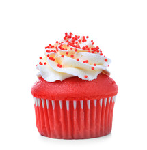 Delicious Red Velvet Cupcake On White Background