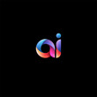 Initial lowercase letter ai, curve rounded logo, gradient vibrant colorful glossy colors on black background