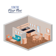 Sticker - isometric floor plan of home living room and kitchen interior colorful silhouette