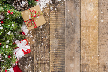 Wall Mural - Christmas wood background top view border design