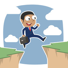 African Businessman Jumping Over Cliff– Stock Illustration