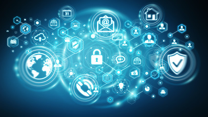 Fototapete - Personal data information protected by software 3D rendering