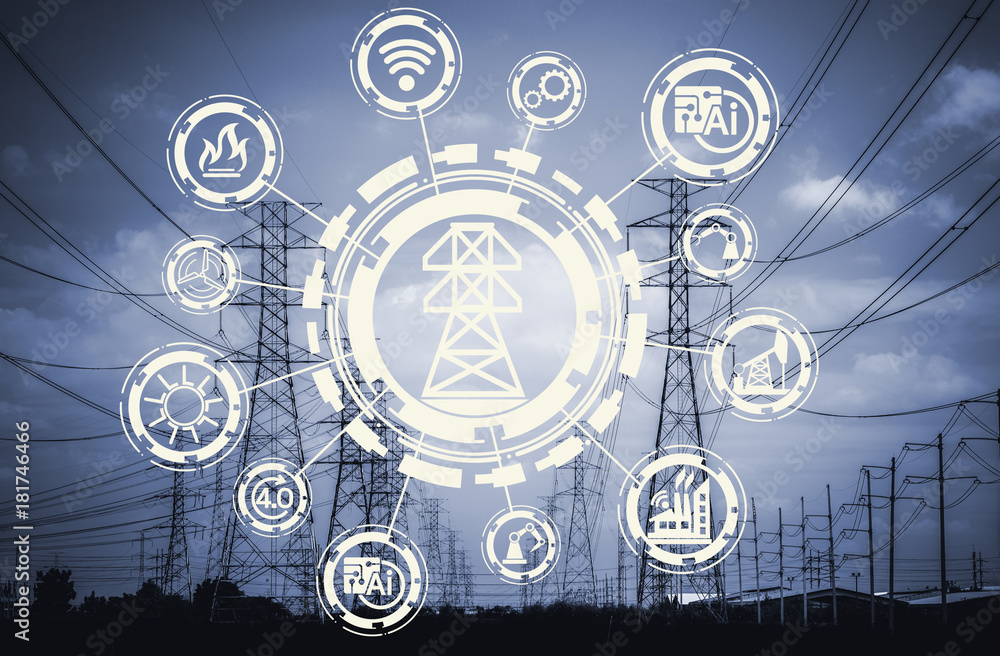 Industry 4.0 concept image. industrial instruments in the factory with ...