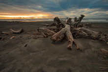 Beautiful Abandoned Sea Beach And  Sun Set Sky At Hokitika West Coast Southland Of New Zealand