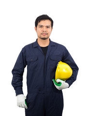 Engineer or Technician with yellow helmet isolated on a white background