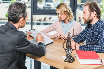 couple discussing contract with lawyer