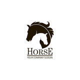 Fototapeta Konie - monochrome emblem of horse head on white background