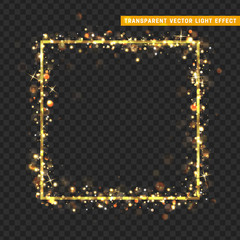 Wall Mural - gold frame with glowing lights and sparkle bokeh effects, isolated on transparent background. shinin