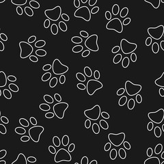 Vector cat or dog footprint dark seamless pattern