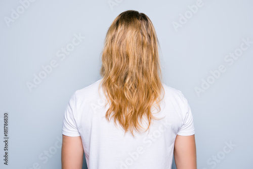 Back View Portrait Of Young Man Clothed In White Tshirt He Has