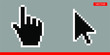 Arrow pixel cursor and pixel mouse hand cursor icon vector illustration set