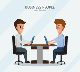 business people meeting and working with laptop. two business man talking character.