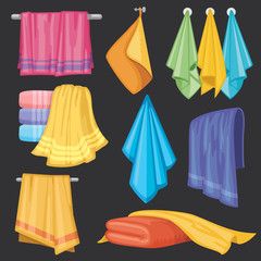 Wall Mural - Kitchen and bath hanging and folding towels isolated vector set