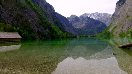 Wall Mural - Mountain lake Obersee with old wooden cottage in summer, Alps, Germany