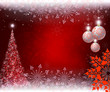 © altadi - christmas red background with christmas tree, balls and big red snowflake