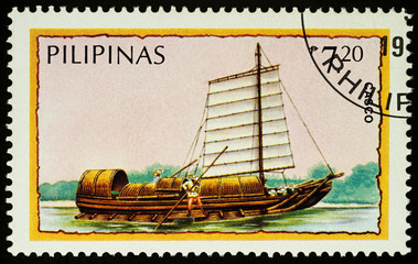 Sticker - Boat casco on postage stamp