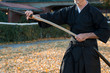 Iaido instructor draws his sword katana