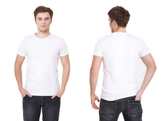 T-shirt template. Front and back view. Mock up isolated on white background.