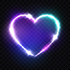 Wall Mural - night club neon heart sign. 3d retro light signboard with shining neon effect. techno frame with glo