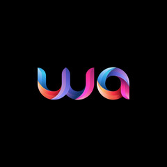 Initial lowercase letter wa, curve rounded logo, gradient vibrant colorful glossy colors on black background