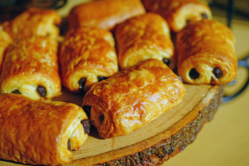 Wall Mural - Freshly baked French pains au chocolat chocolate croissants